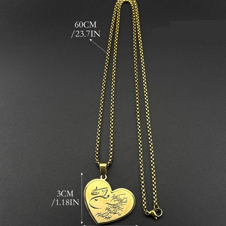 Collar con colgante de corazón Allah y Mahoma árabe islámico musulmán