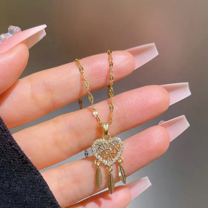 Collar con Colgante de Corazón en Cristal Atrapasueños