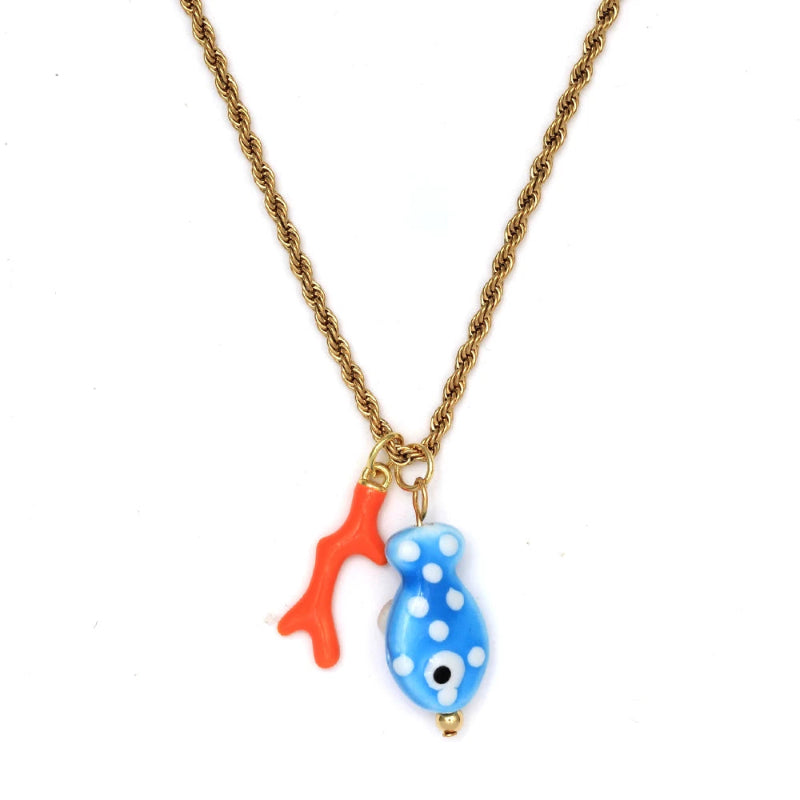 Collar con Colgante de Coral y Pez