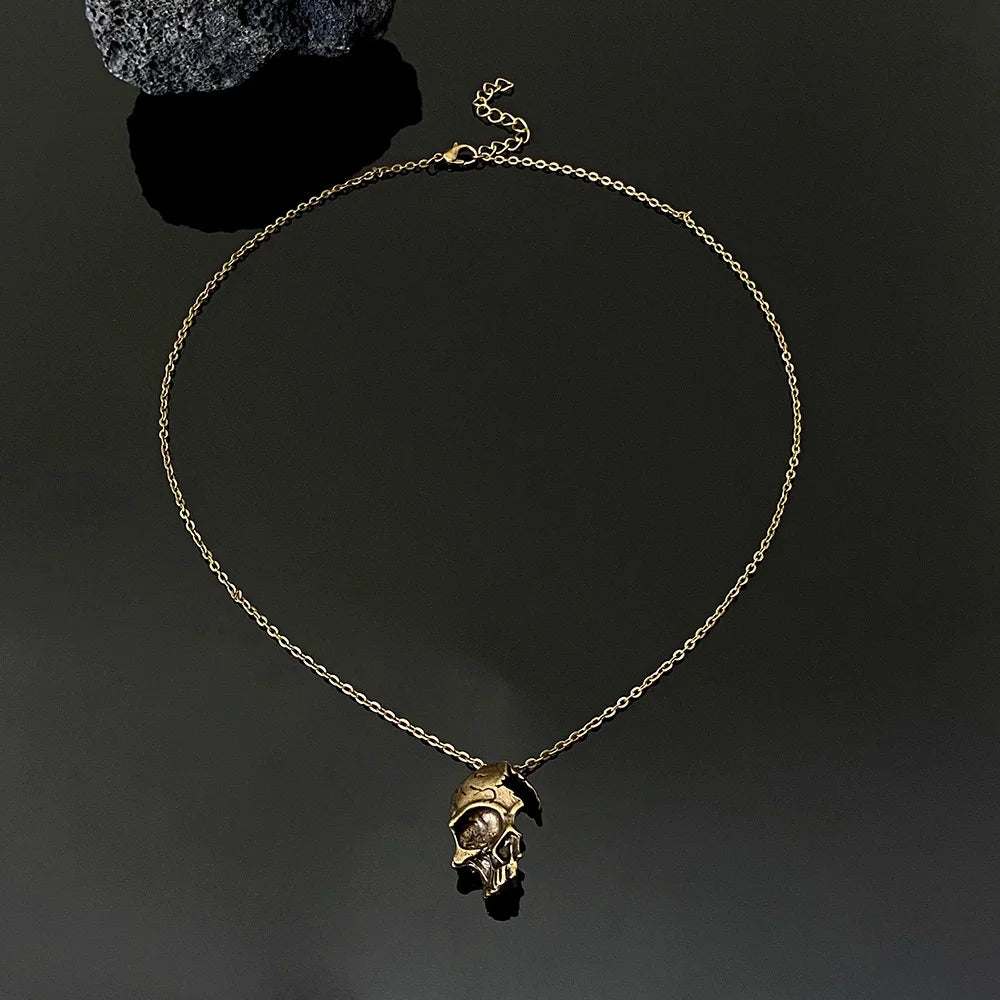Collar con Colgante de Calavera Cabeza de Muerte bronce