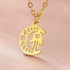 Collar con colgante islámico de media luna y mano de Fátima árabe en oro