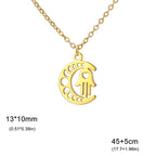 Collar con colgante islámico de media luna y mano de Fátima árabe en oro