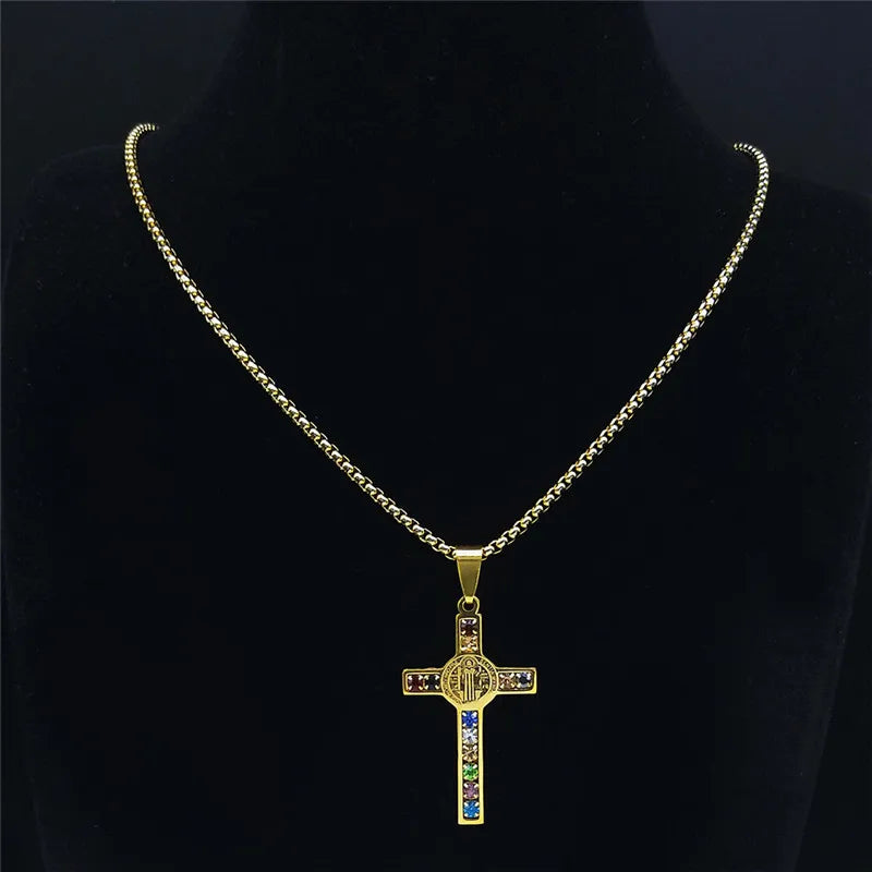 Collar con colgante cruz de San Benito multicolor 