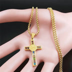 Necklace with multicolored Saint Benedict cross pendant gold
