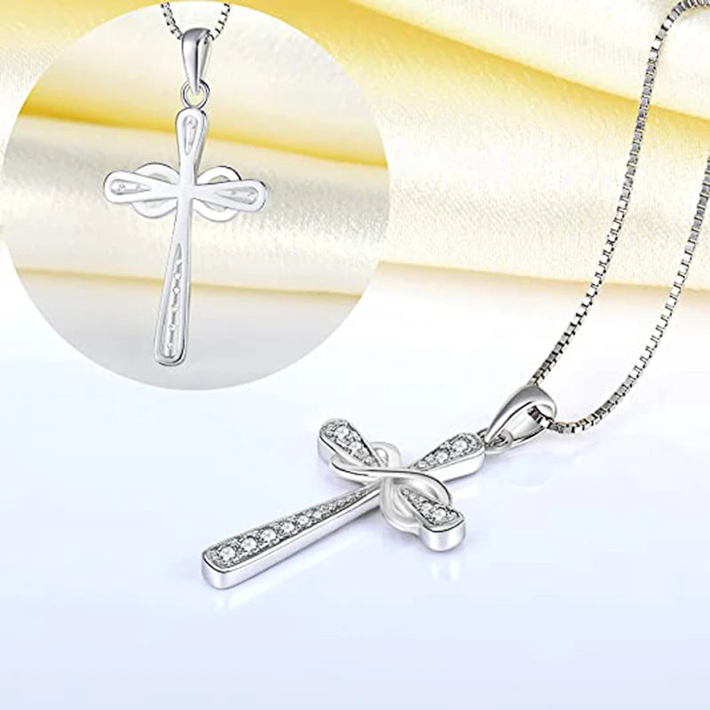 Necklace with intertwined cross and infinity symbol pendant