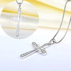 Necklace with intertwined cross and infinity symbol pendant