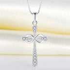 Necklace with intertwined cross and infinity symbol pendant