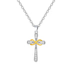 Necklace with two-tone cross and infinity symbol pendant