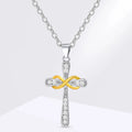 Necklace with two-tone cross and infinity symbol pendant