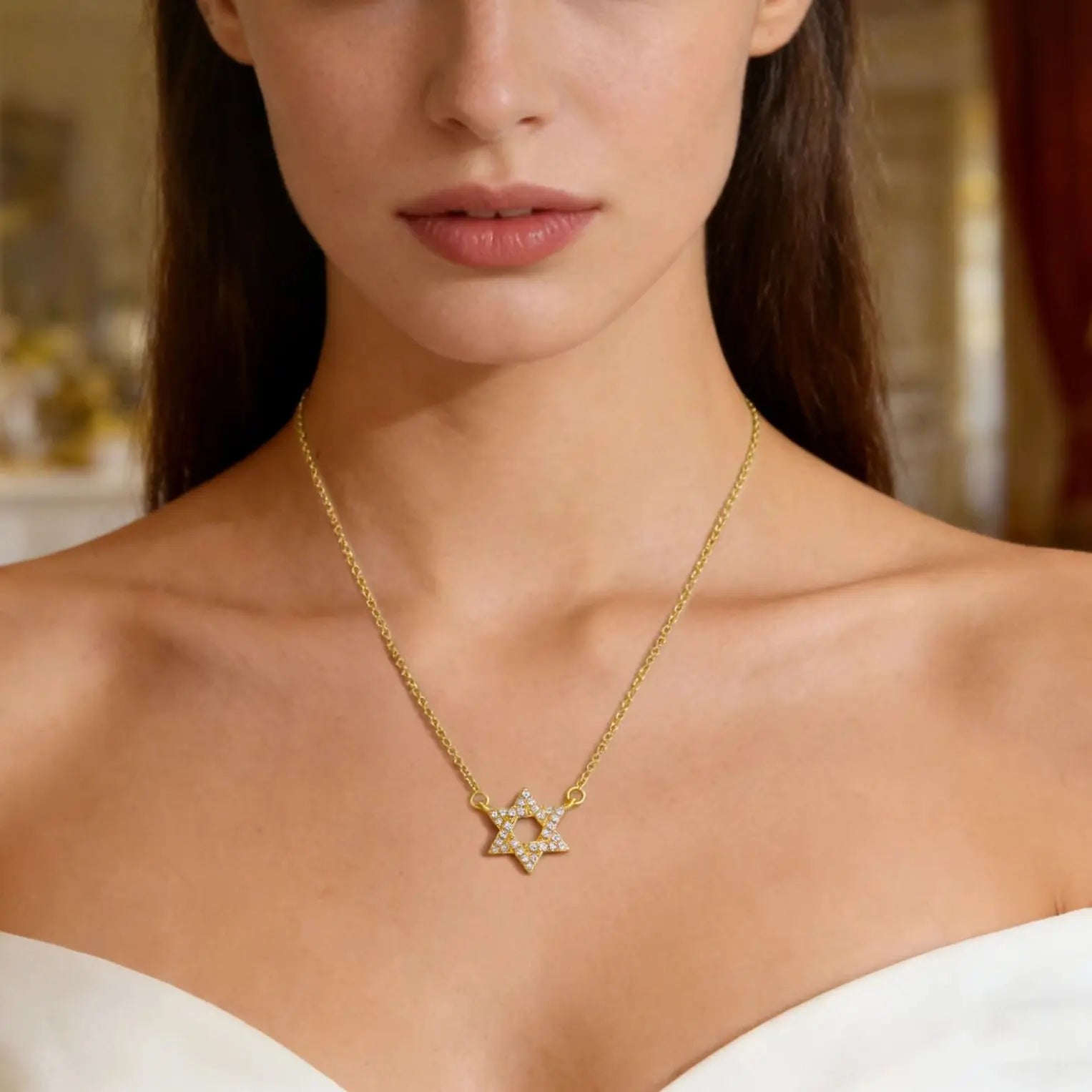 Collar con colgante de la <span data-glossary-id="etoile-de-david">estrella de David</span> en strass símbolo judío oro