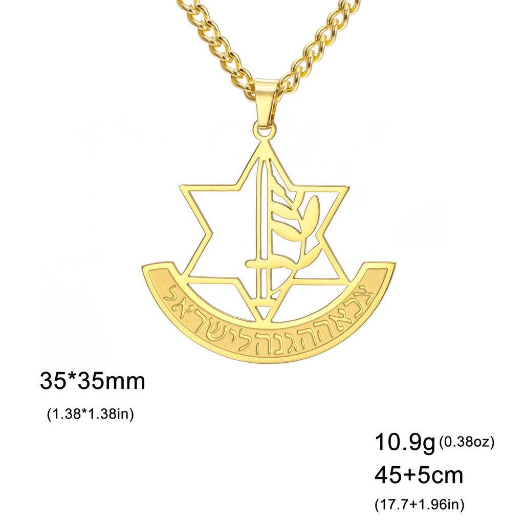 Collar con colgante de la estrella de David y flor de lis simbólica judía oro