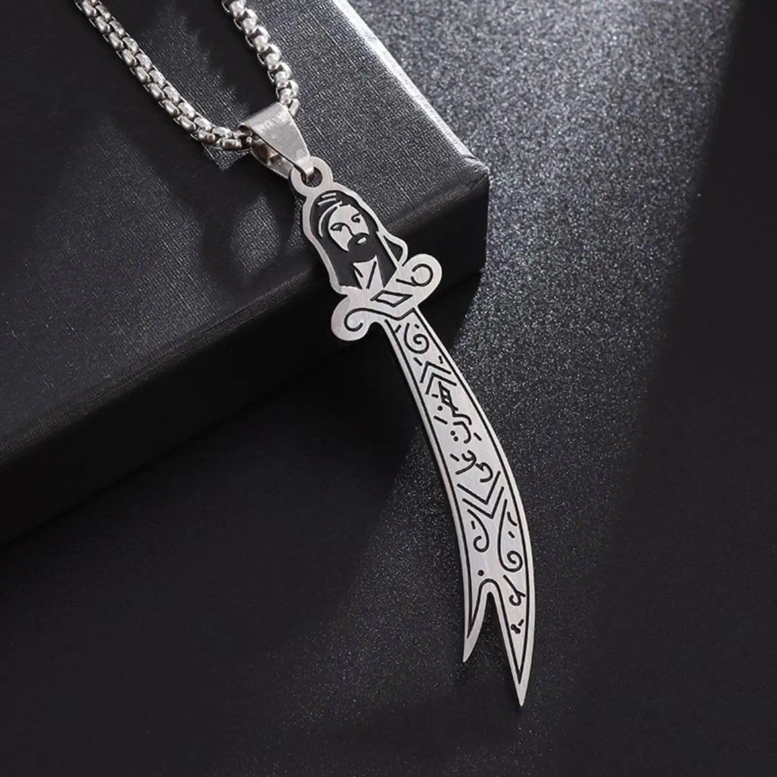 Collar con colgante del Imam Ali Zulfiqar árabe islámico musulmán plata