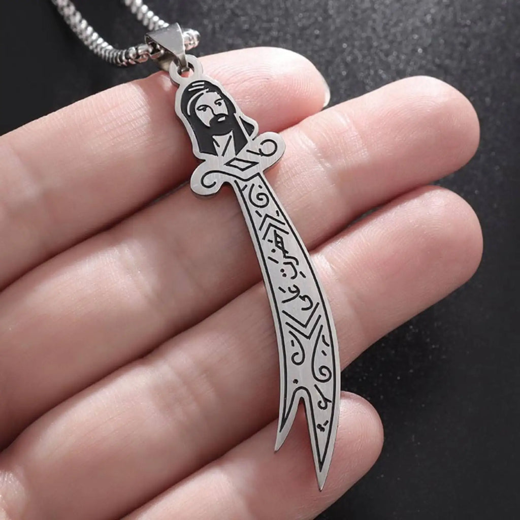 Collar con colgante del Imam Ali Zulfiqar árabe islámico musulmán plata