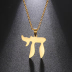 Collar con colgante de la letra hebrea Chai símbolo de vida judía oro