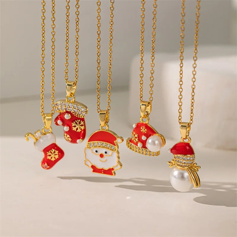 Collar con colgante de muñeco de nieve de Navidad