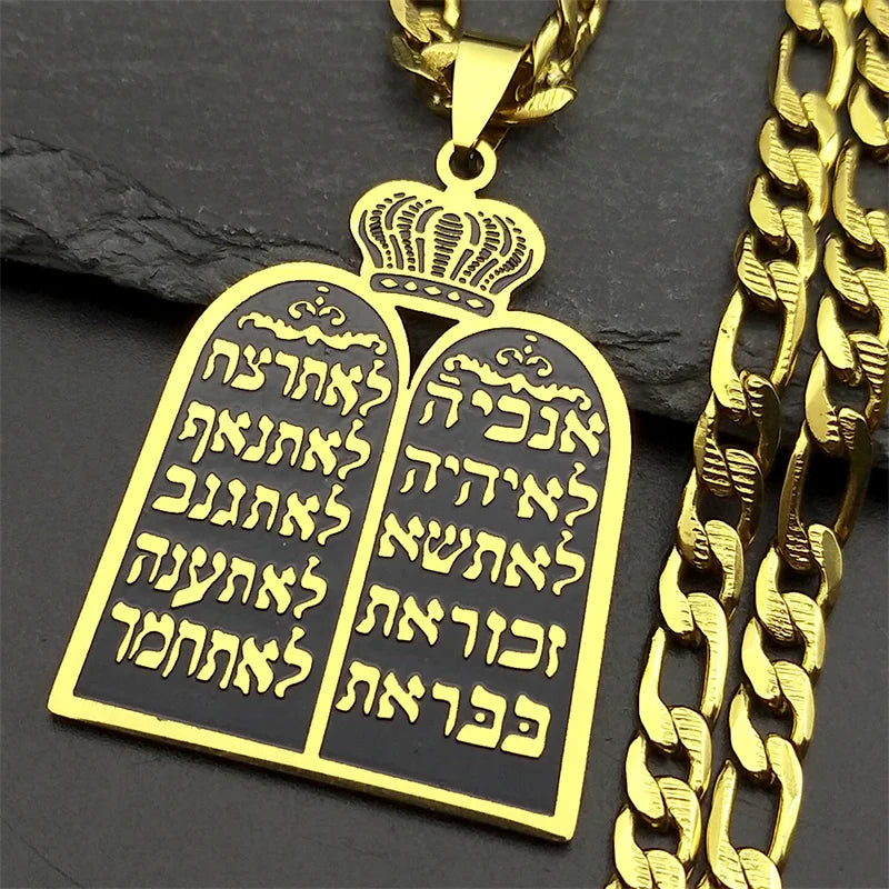 Collar con colgante de oraciones judías los 10 mandamientos de la Torá oro