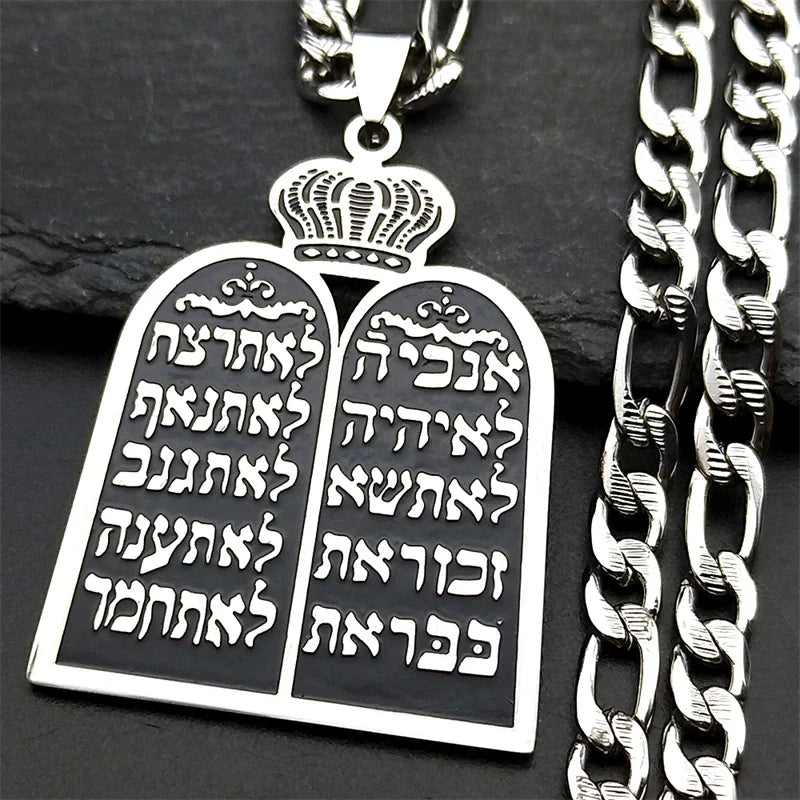 Collar con colgante de oraciones judías los 10 mandamientos de la Torá plata