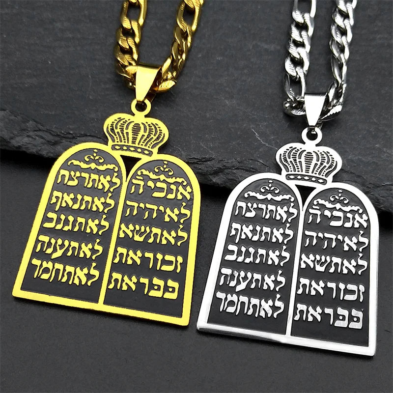 Collar con colgante de oraciones judías los 10 mandamientos de la Torá oro