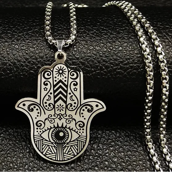 Collar para hombre con colgante de protección contra el mal de ojo y mano de Fátima árabe ojo