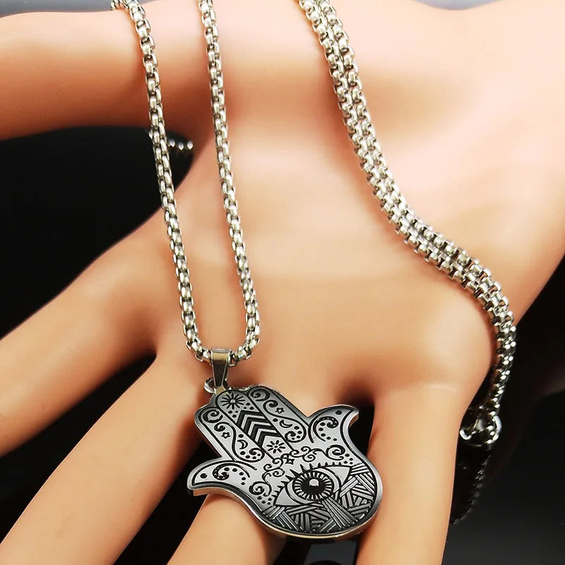 Collar para hombre con colgante de protección contra el mal de ojo y mano de Fátima árabe ojo