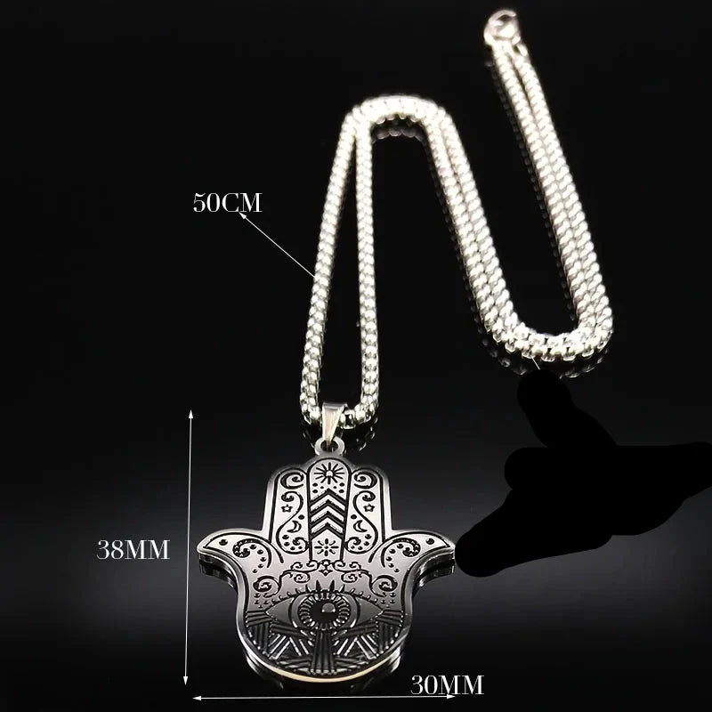 Collar para hombre con colgante de protección contra el mal de ojo y mano de Fátima árabe