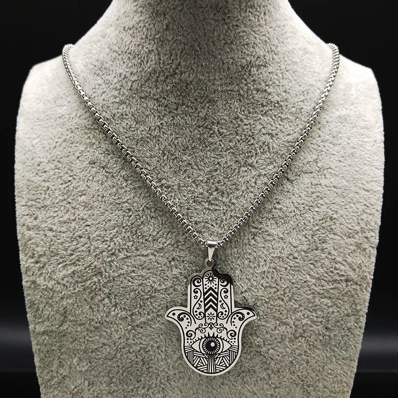 Collar para hombre con colgante de protección contra el mal de ojo y mano de Fátima árabe ojo