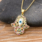Collar con colgante de protección contra el mal de ojo y mano de Fatma multicolor 