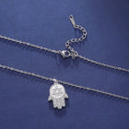 Collar con colgante de protección estrella de David y mano de Fátima judío plata