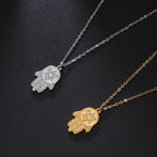 Collar con colgante de protección estrella de David y mano de Fátima judío oro