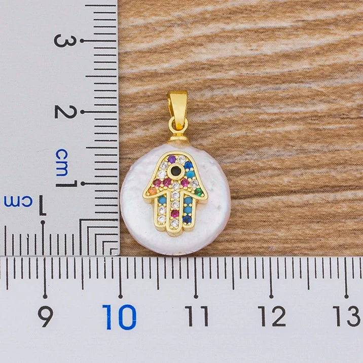 Collar con colgante de protección mano de Fátima colorida árabe