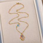 Collar con colgante de protección contra el mal de ojo y mano de Fátima multicolor árabe