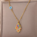 Collar con colgante de protección contra el mal de ojo y mano de Fátima multicolor árabe oro