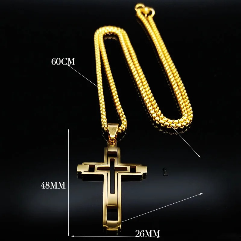Collar con colgante de doble cruz oro