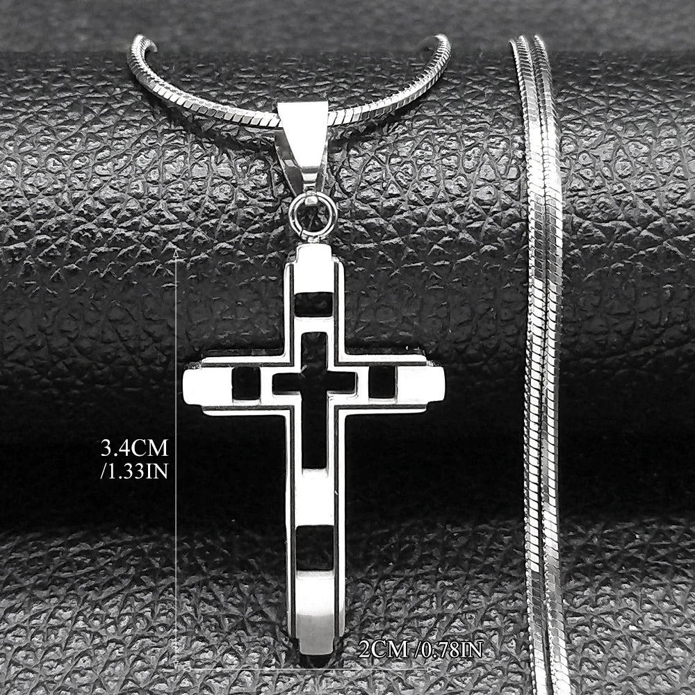 Collar con colgante de doble cruz plata