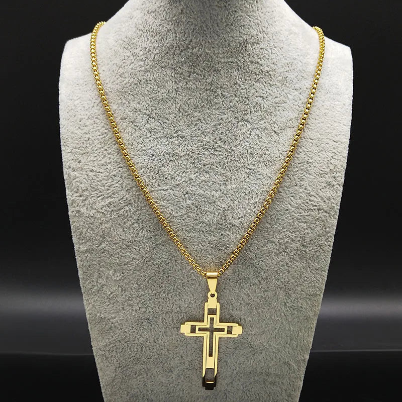 Collar con colgante de doble cruz oro