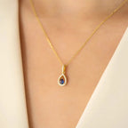 Collar con colgante de doble gota de agua y cristal azul zafiro