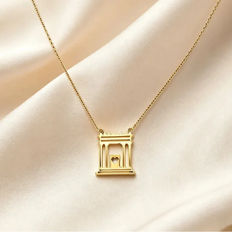 Collar con colgante del templo sagrado de Jerusalén "El Beit Hamikdash" judío oro