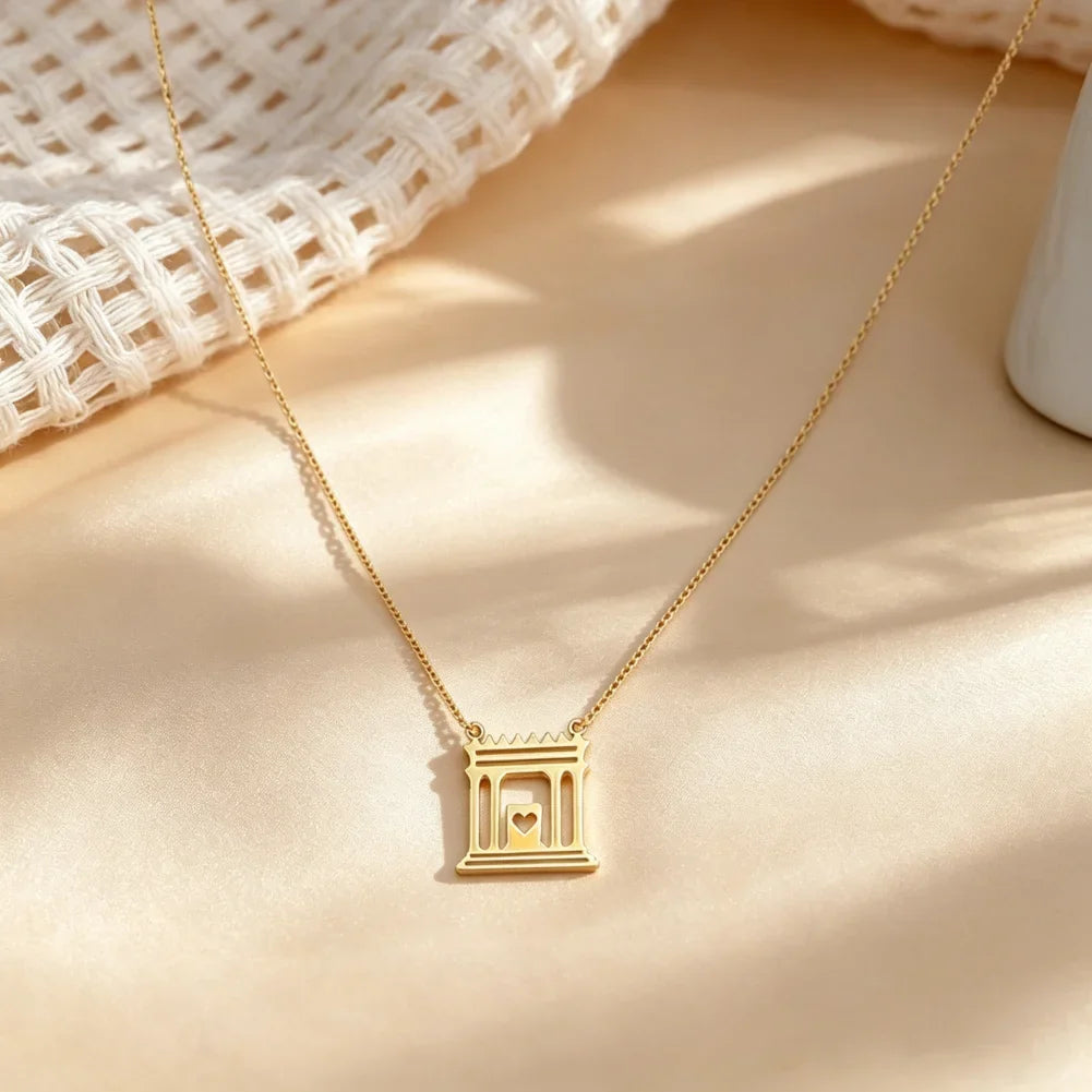 Collar con colgante del templo sagrado de Jerusalén "El Beit Hamikdash" judío oro