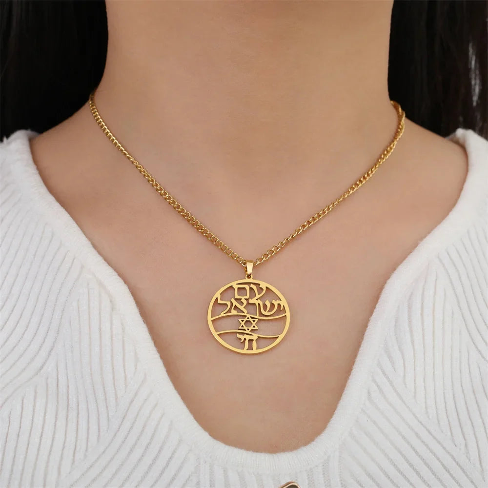 Collar con colgante de letras hebreas, Chai y la estrella de David símbolos judíos oro