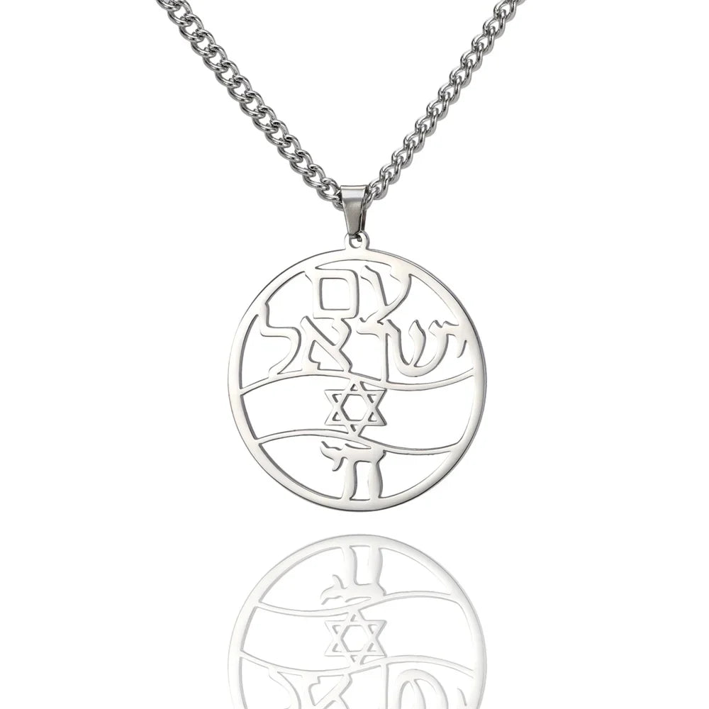 Collar con colgante de letras hebreas, Chai y la estrella de David símbolos judíos plata