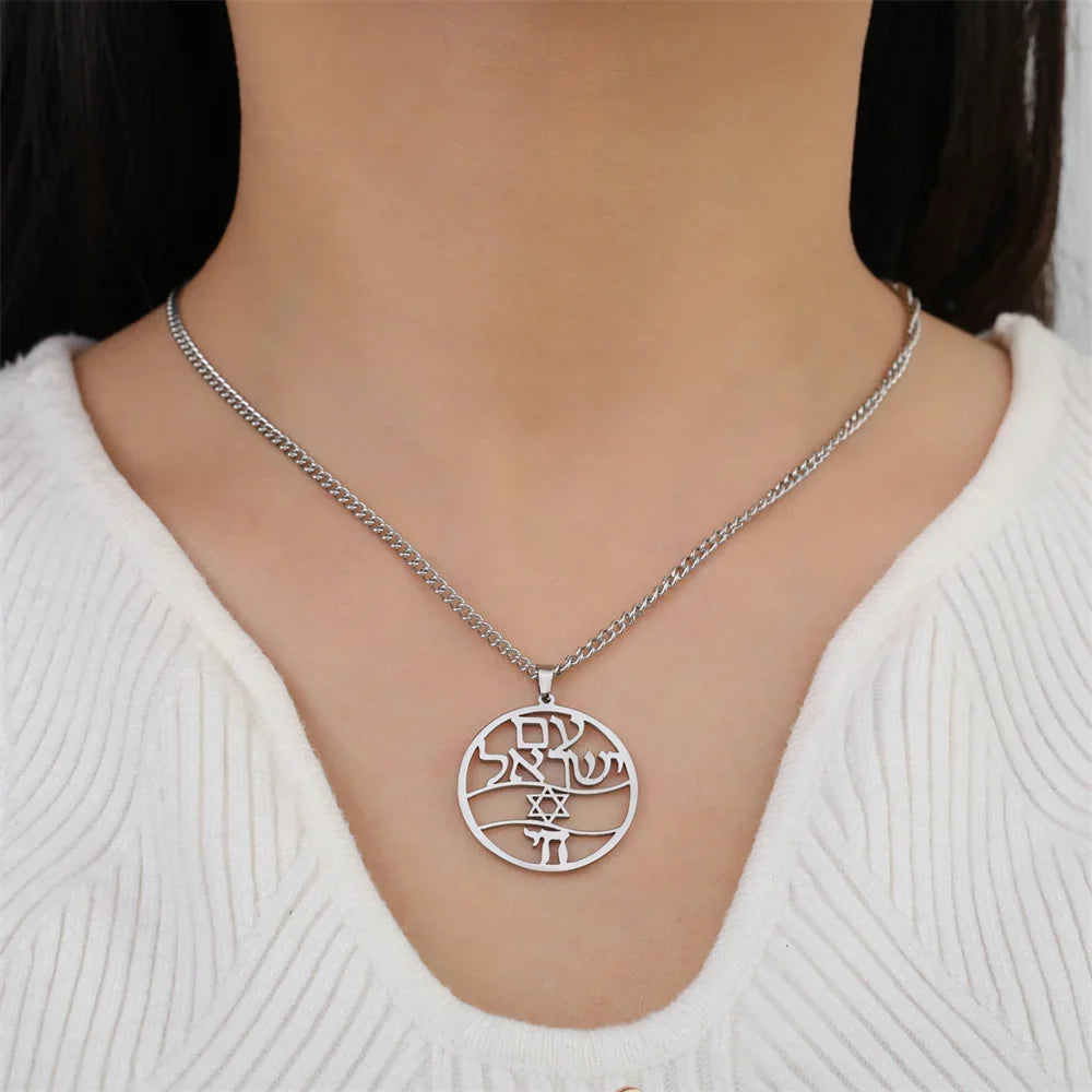 Collar con colgante de letras hebreas, Chai y la estrella de David símbolos judíos plata