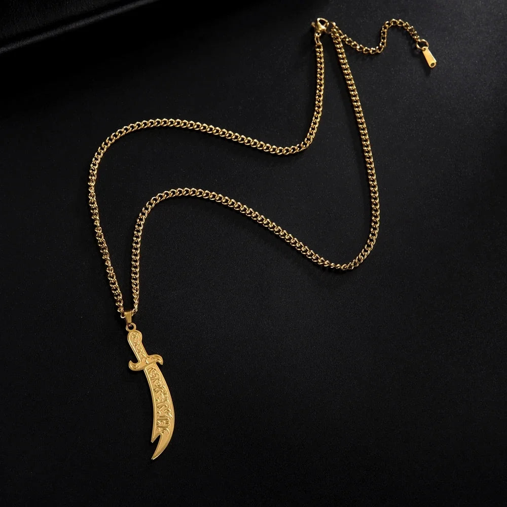 Collar con colgante de espada de Ali Zulfikar árabe islam musulmán oro