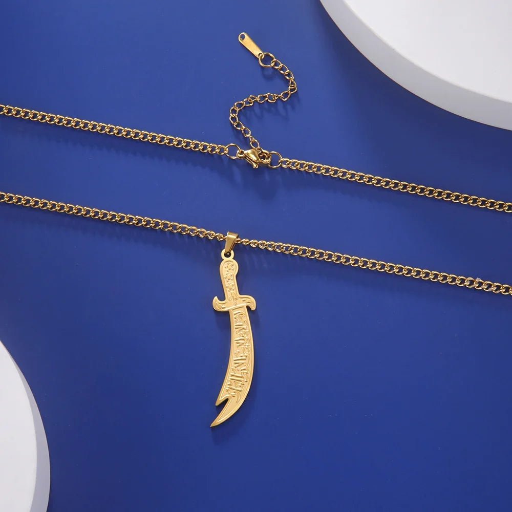 Collar con colgante de espada de Ali Zulfikar árabe islam musulmán oro