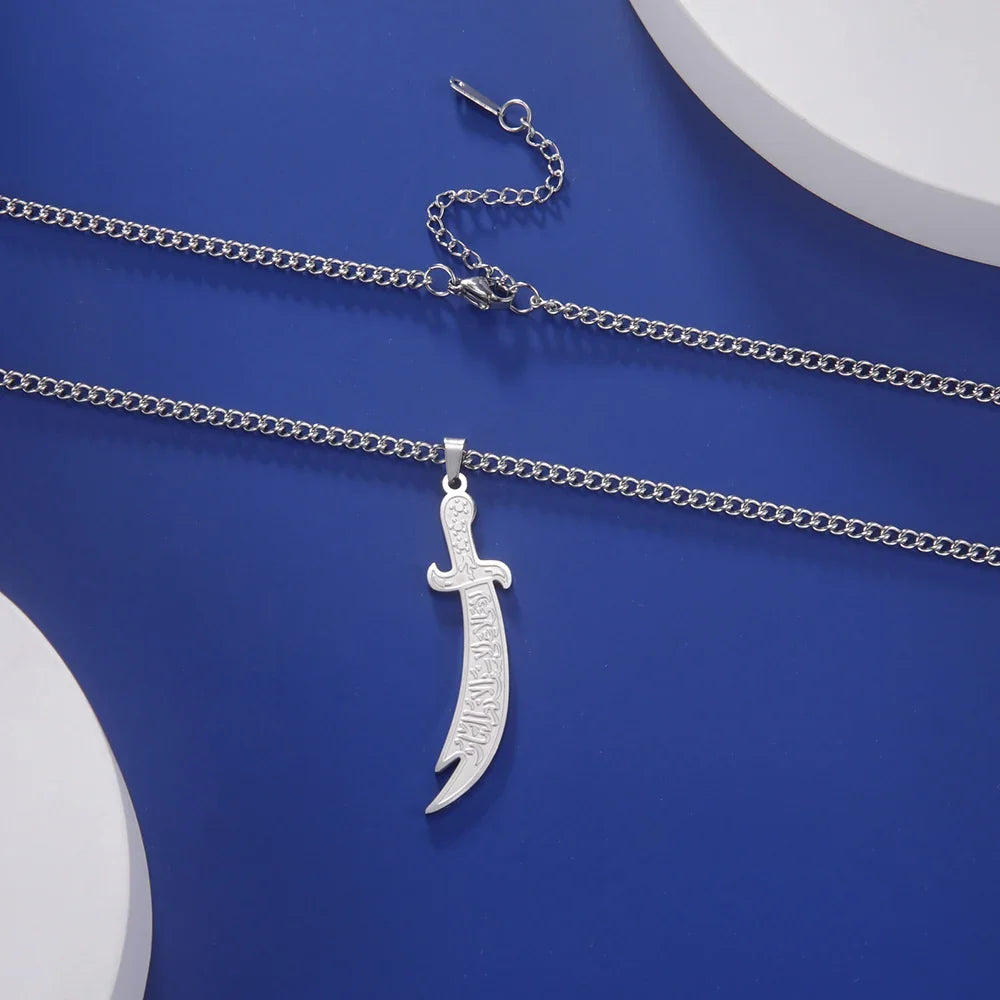 Collar con colgante de espada de Ali Zulfikar árabe islam musulmán plata