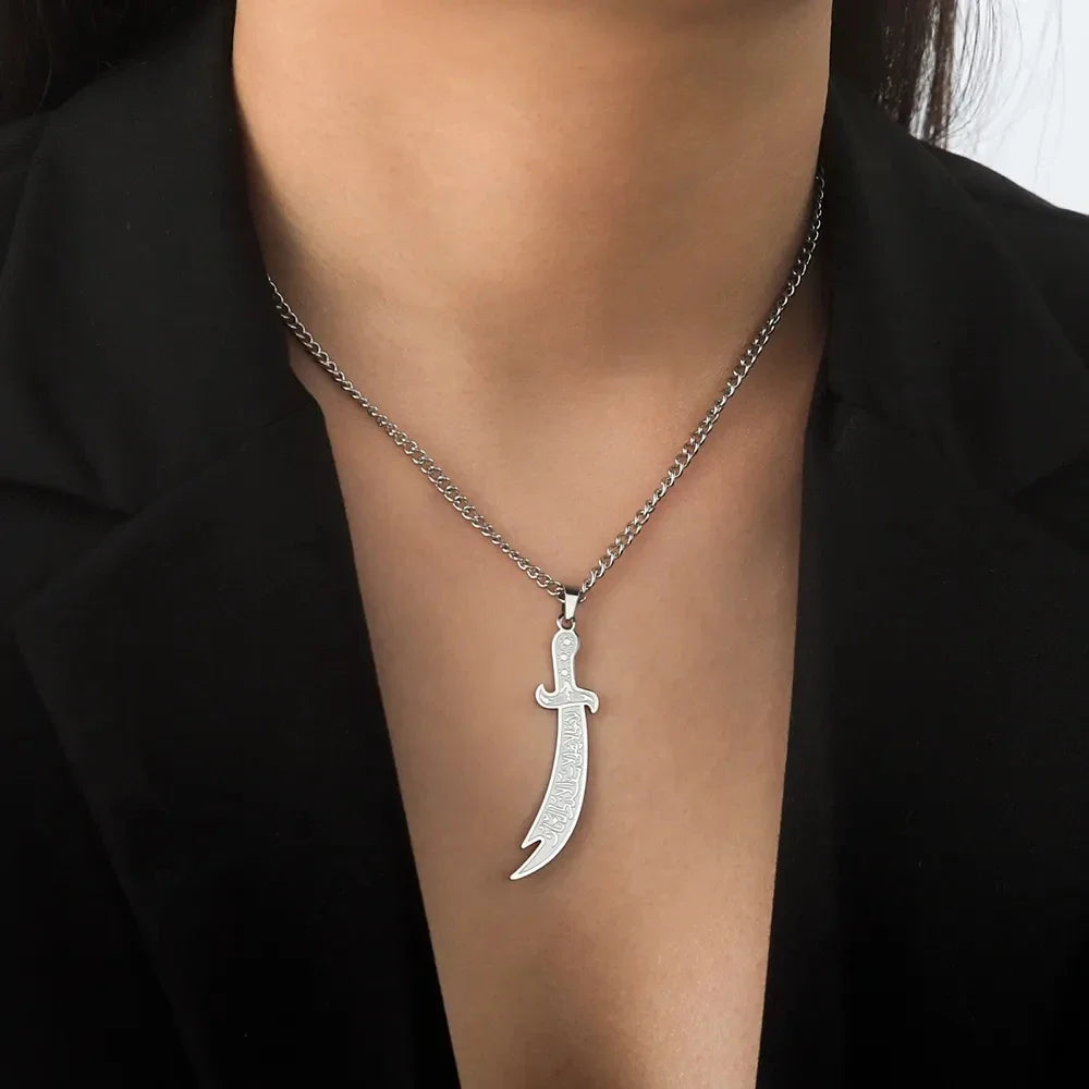 Collar con colgante de espada de Ali Zulfikar árabe islam musulmán plata
