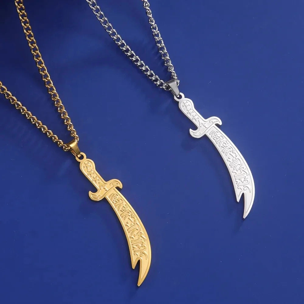 Collar con colgante de espada de Ali Zulfikar árabe islam musulmán oro