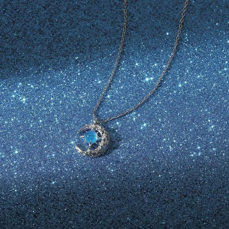 Collar con Colgante Estrella en Piedra de Luna y Circonio para Mujer plata