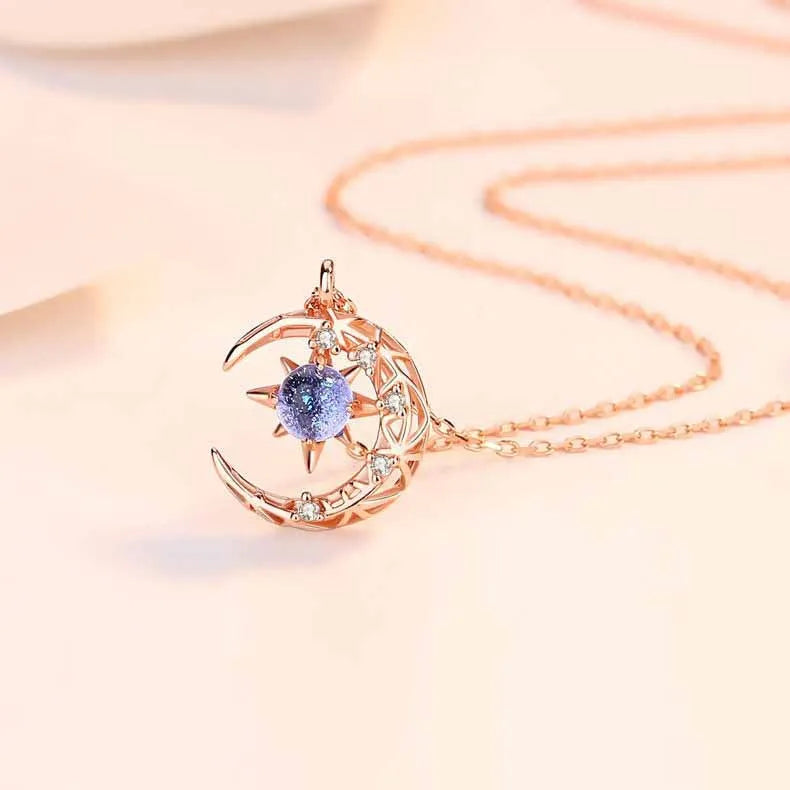 Collar con Colgante Estrella en Piedra de Luna y Circonio para Mujer oro