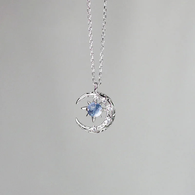 Collar con Colgante Estrella en Piedra de Luna y Circonio para Mujer plata
