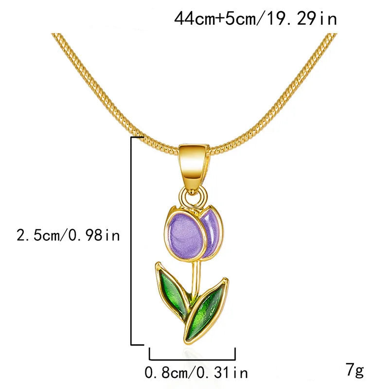 Collar con colgante de flor de tulipán en esmalte de color
